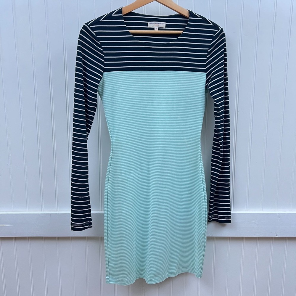 Opening Ceremony Mini Dress Nautical Colorblock Stripe Long Sleeve Bodycon Blue